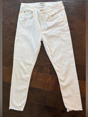 AGOLDE White Raw Hem Jeans High Rise Skinny Straight